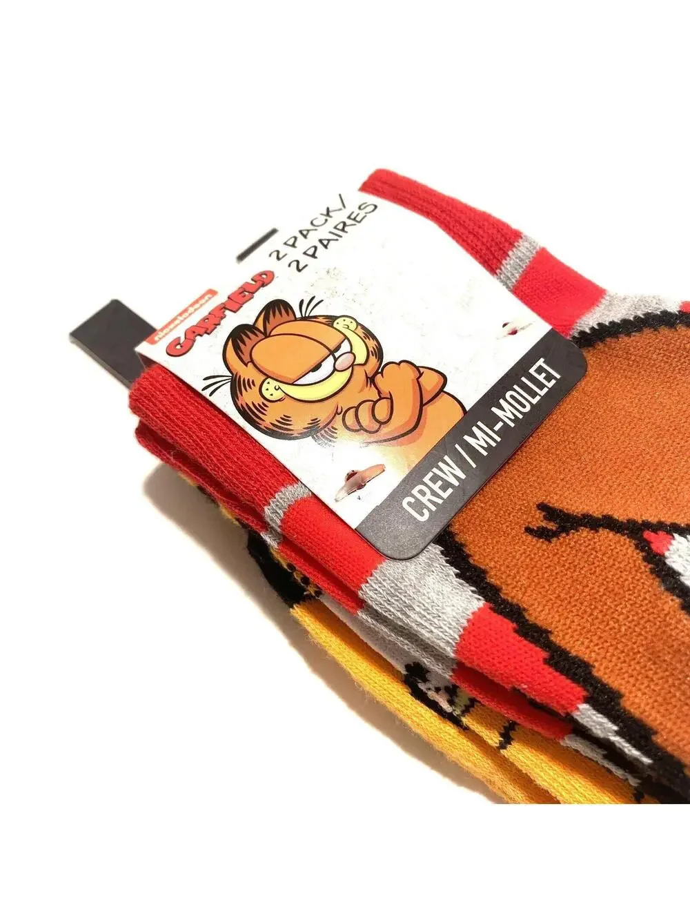 Garfield & Odie Cartoon Crew Socks 2-Pack, Red & Orange Graphic, One Size, New
